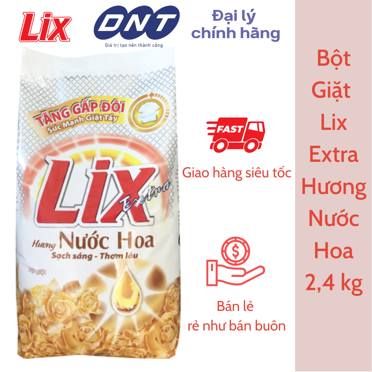 Bột Giặt LIX Extra Hương Nước Hoa 2,4kg - Phân phối Chính hãng