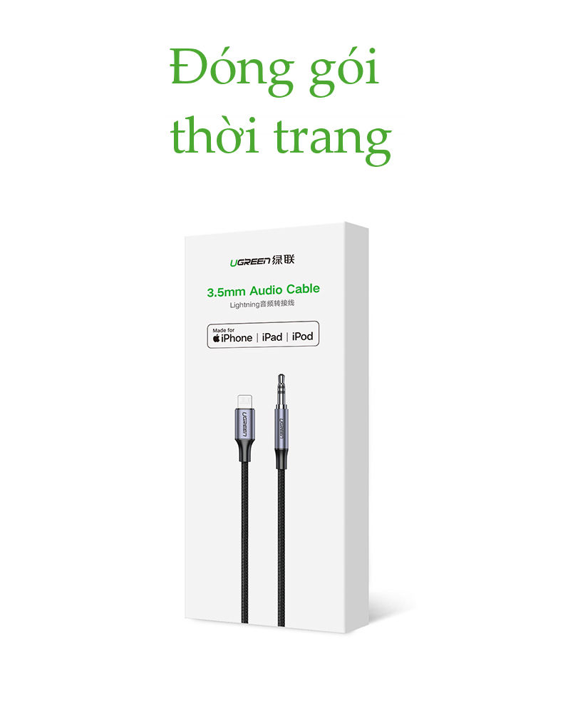Dây chuyển đổi cổng Lightning sang chuẩn giắc 3.5mm cho phép kết nối iPhone với các thiết bị âm thanh như: loa, tai nghe ... vỏ bện dài 1m UGREEN US315 Dây chuyển đổi cổng Lightning sang chuẩn giắc 3.5mm cho phép kết nối iPhone với các thiết bị âm thanh như: loa, tai nghe ... vỏ bện dài 1m UGREEN US315