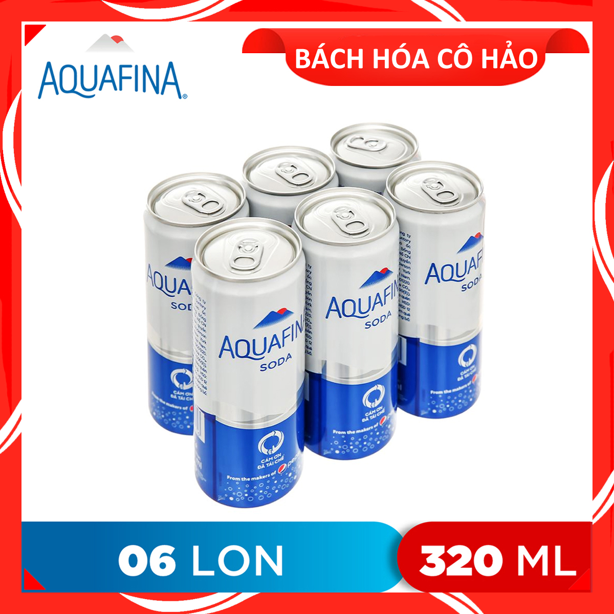 LỐC 6 LON NƯỚC GIẢI KHÁT CÓ GA SODA AQUAFINA 320ML