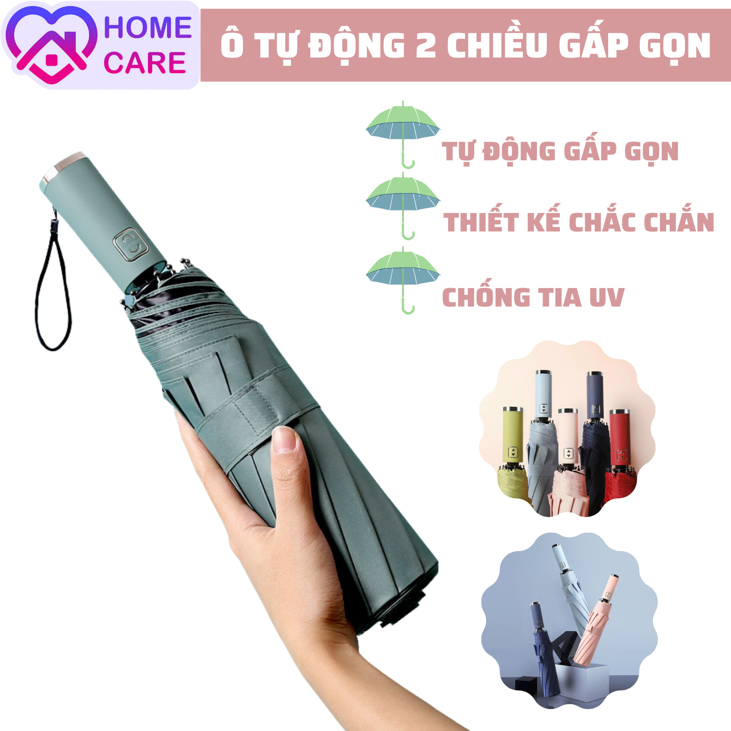 Ô dù nút đóng mở tự động 2 lớp chống tia uv - ô dù đi mưa che nắng nhỏ gọn
