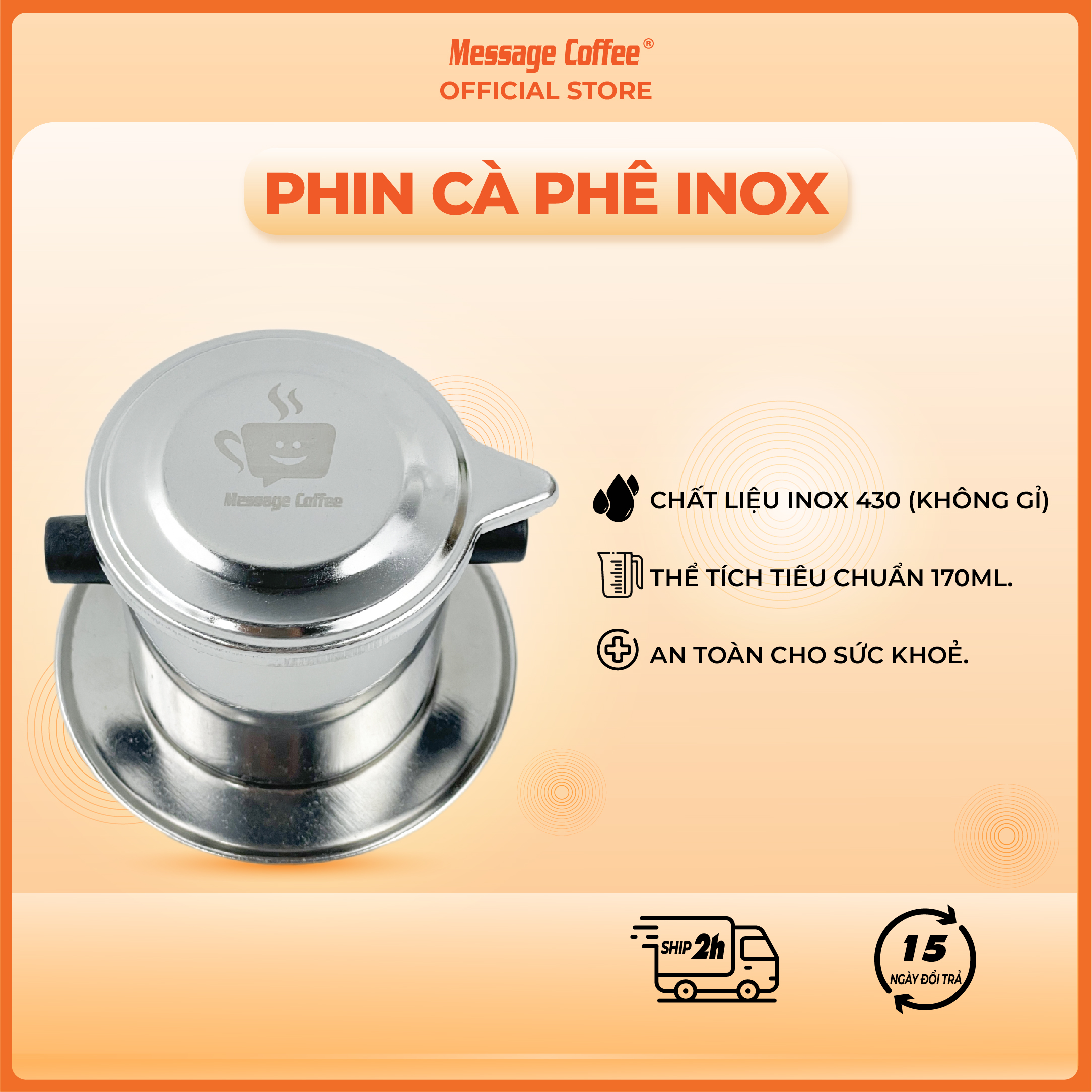 Phin inox cà phê, phin pha cà phê cao cấp bằng inox 304, kích thước chuẩn, bền đẹp, hợp vệ sinh