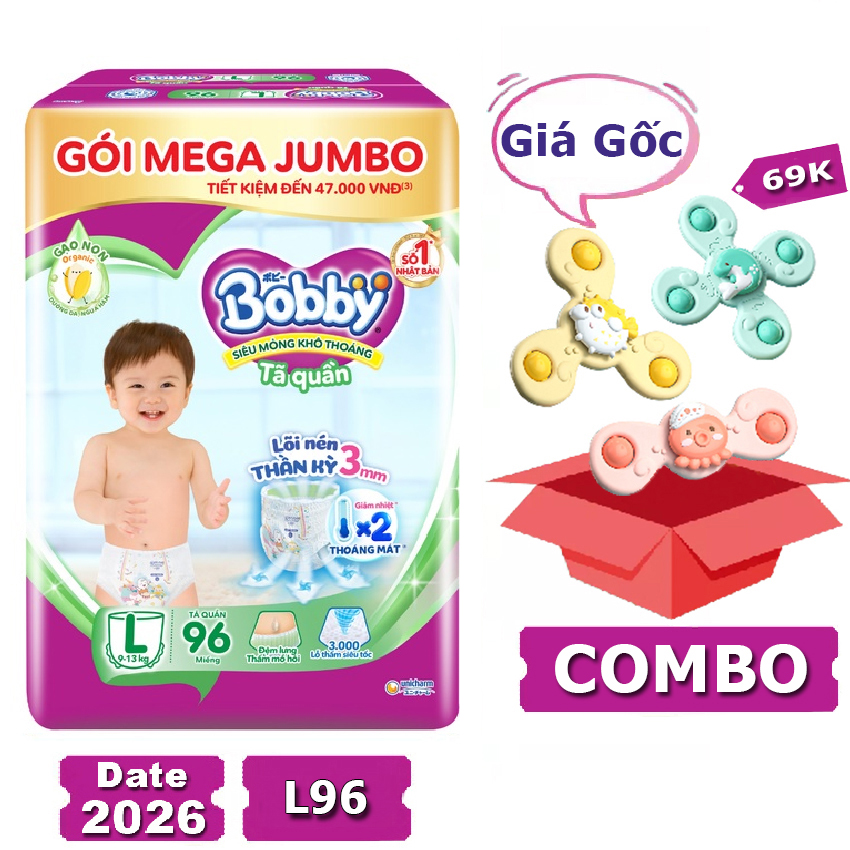 Tã quần bobby l96 mẫu mới date 2026 mega jumbo