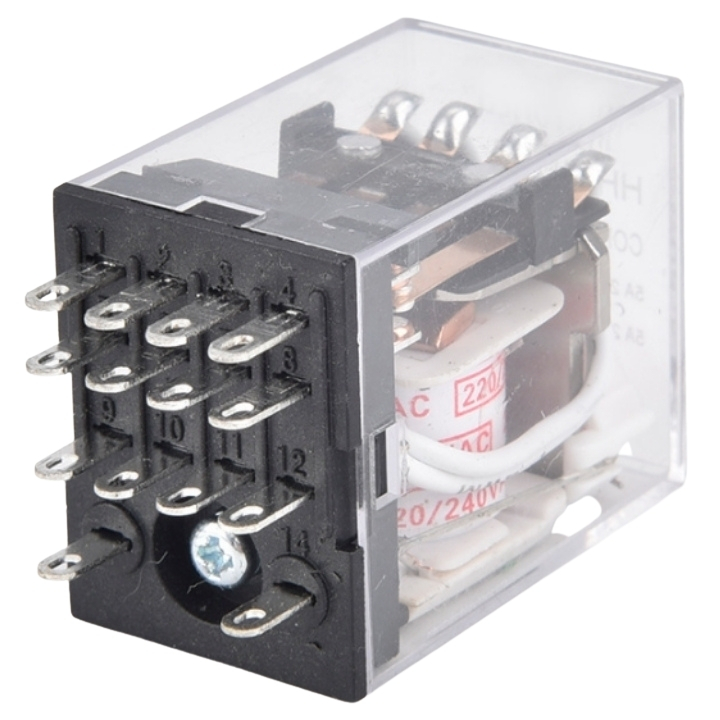 Rơ le trung gian 14 chân dẹp nhỏ MY4N-J điện áp 12VDC, 24VDC, 220VAC loại rơ le kiếng 4 cặp tiếp điểm chịu tải 3A