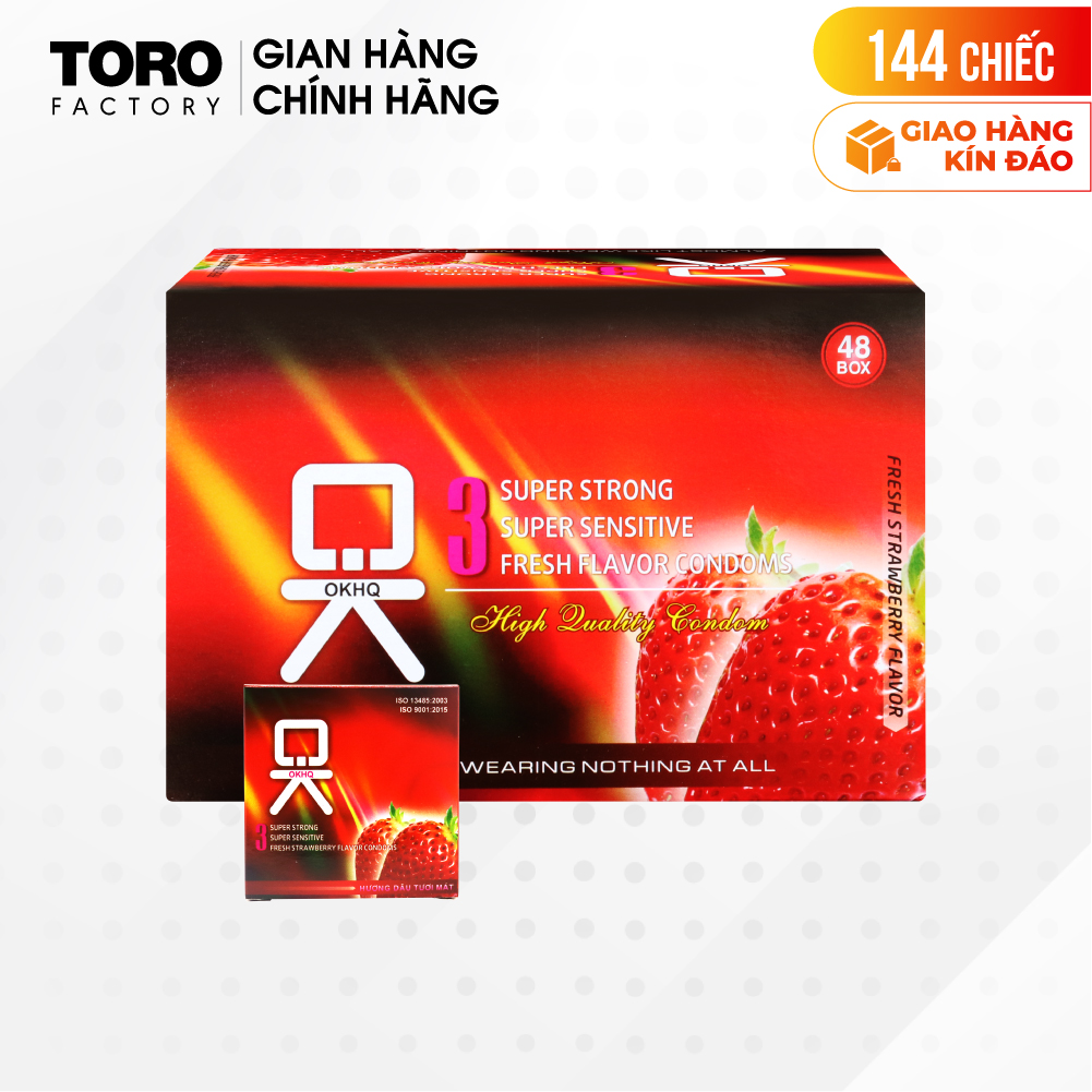 Bao cao su OKHQ hương dâu - Hộp 144 cái | TORO FACTORY