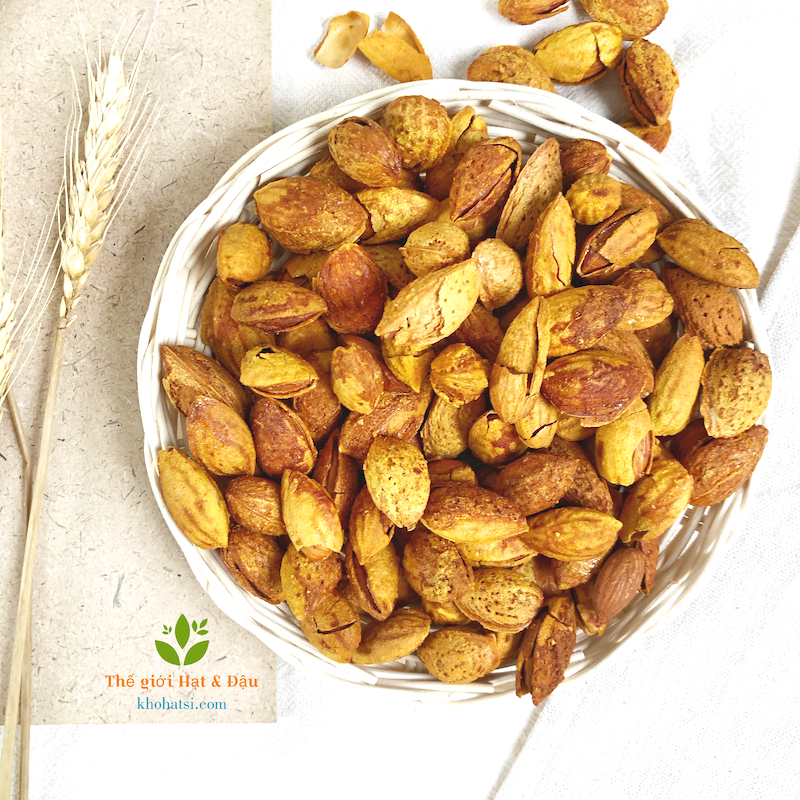 500g hạnh nhân mỹ rang bơ nhập khẩu vỏ mỏng-ảnh thật