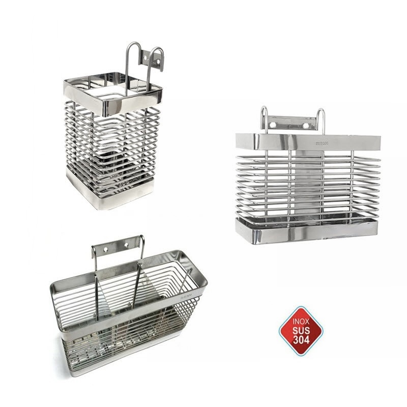 Ống đựng đũa muỗng vuông dạng lưới inox 304
