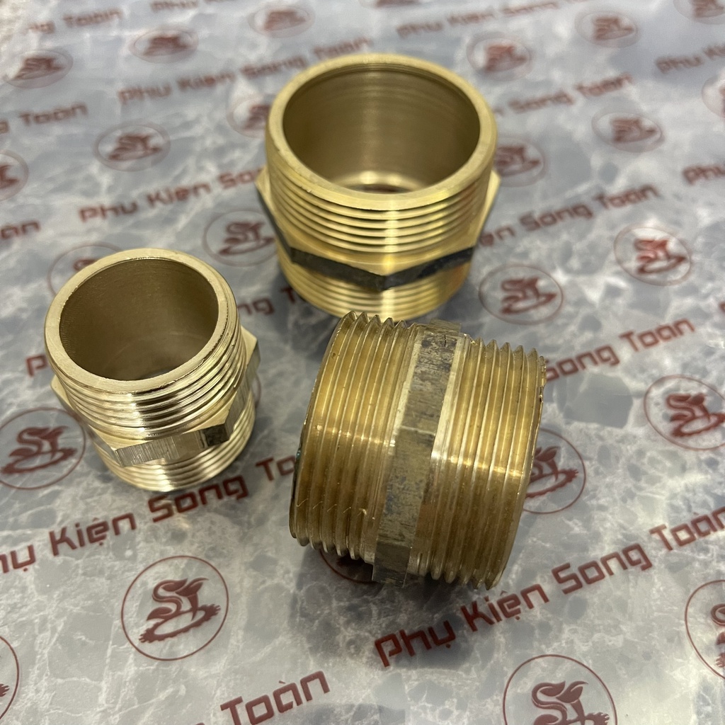[KÉP 42 49 60] Hai đầu ren ngoài bằng ĐỒNG bước ren BSP hệ G (Brass male hexagon nipple) Man cút to nhỏ nối ren