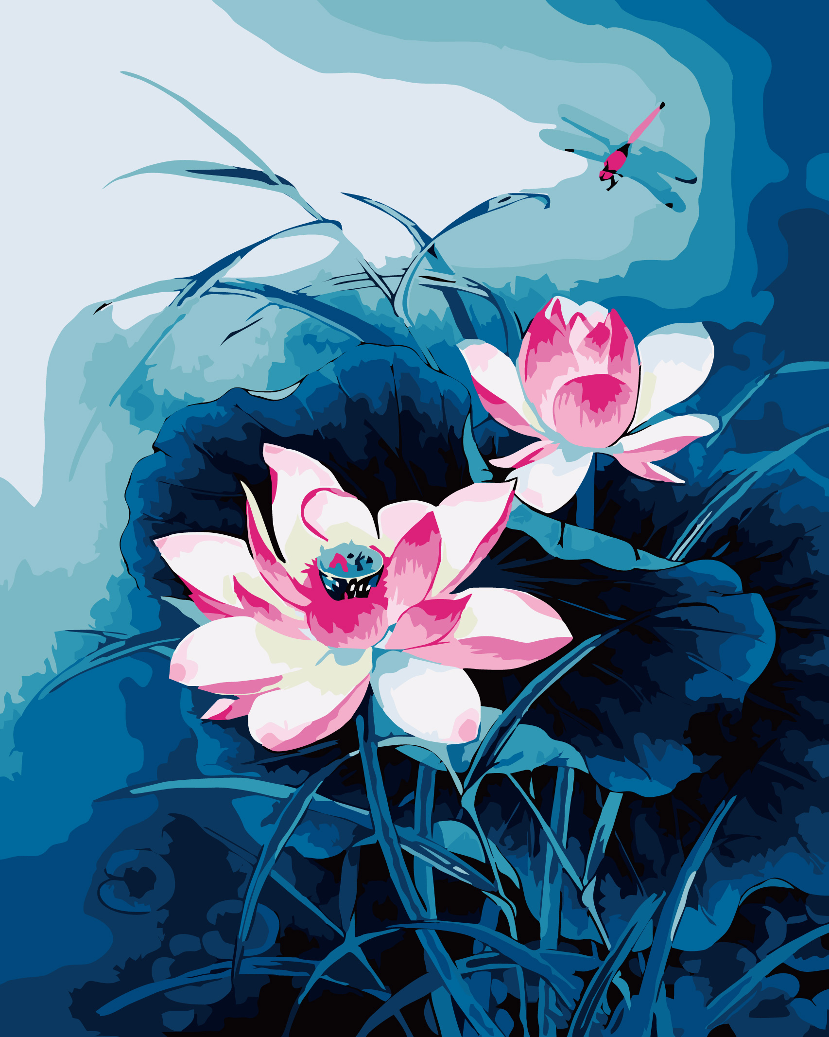 Tranh sơn dầu số hóa hoa Sen