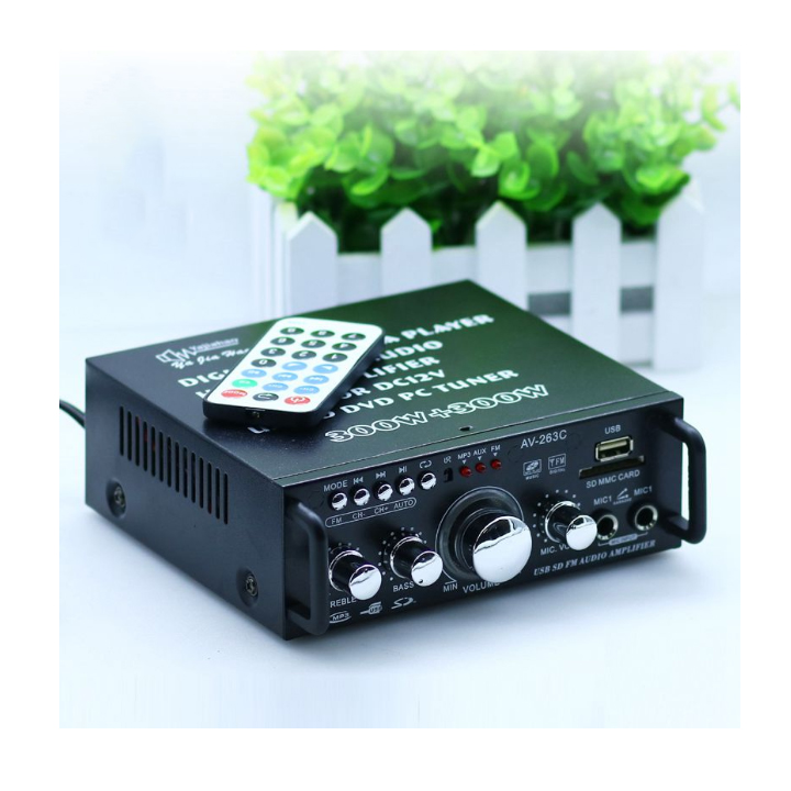 Ampli mini blutooth 12v 220v av-153tv, usb,sd,fm