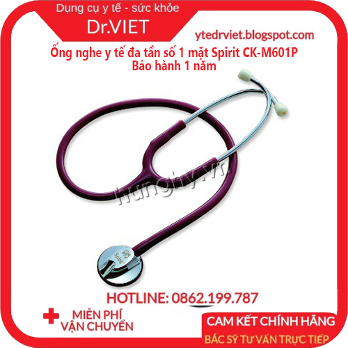 Ống nghe y tế đa tần số 1 mặt Spirit CK-M601P - Hệ thống mặt nghe đa tần số Ring-O-Raised cho chất lượng âm thanh chính xác, mặt nghe và quai nghe được mạ Crom siêu bền, chịu được lực uốn và va đập mạnh - Drviet
