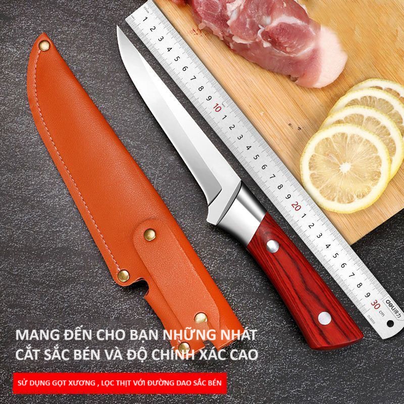 Dao bếp đa năng chuyên gọt xương, lọc thịt, thái thịt, thép nhật không rỉ, có bao da