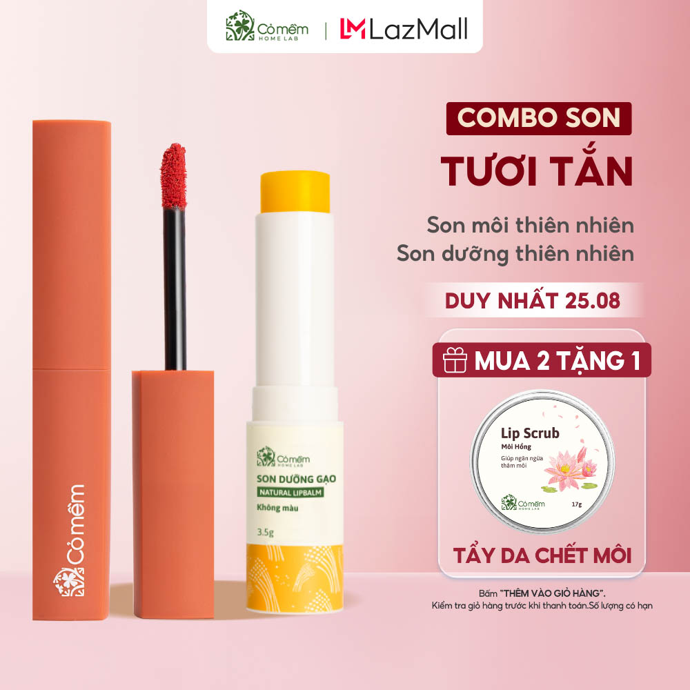 Combo son kem nhung và son dưỡng không silicone mềm mượt cỏ mềm 100g