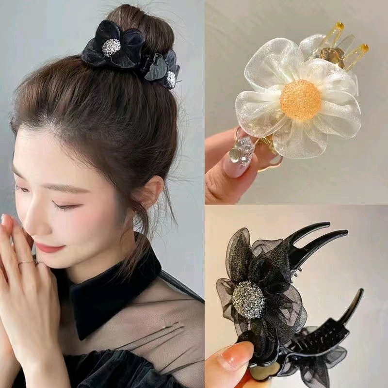 Mới | Kẹp tóc càng cua phối hoa to đính đá cực sang trọng