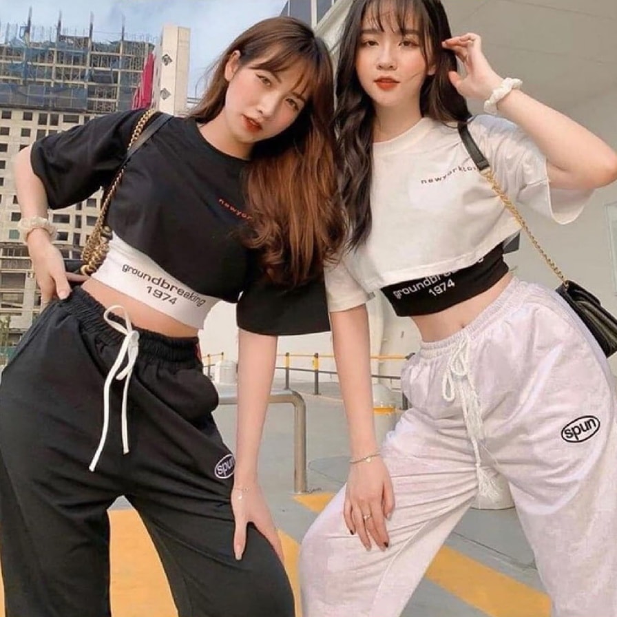 Set hai áo croptop và quần dài bo ống Spun