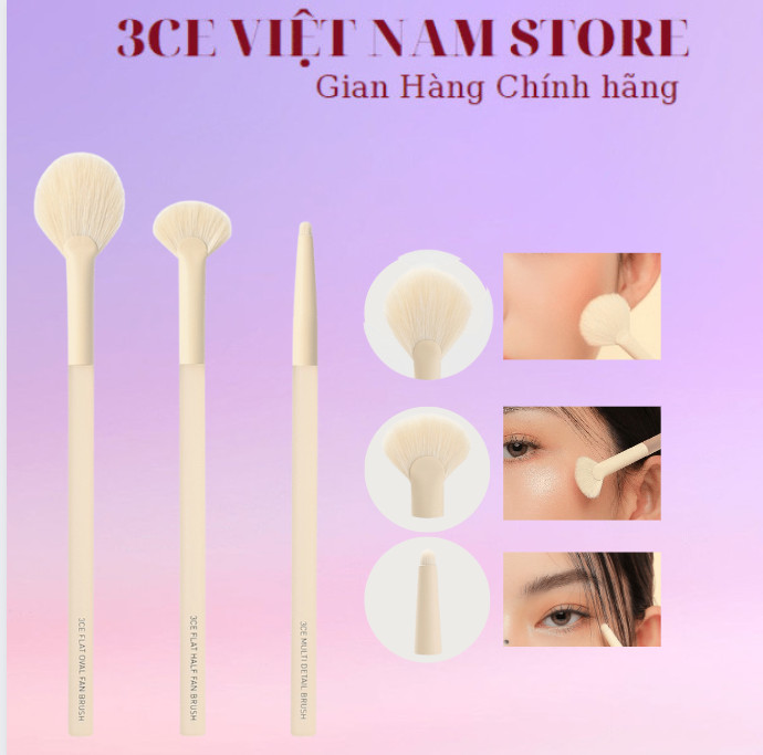 Cọ trang điểm cá nhân 3ce [cọ bắt sáng flat oval fan brush- cọ bắt sáng flat half fan brush- cọ mắt multi detail brush]