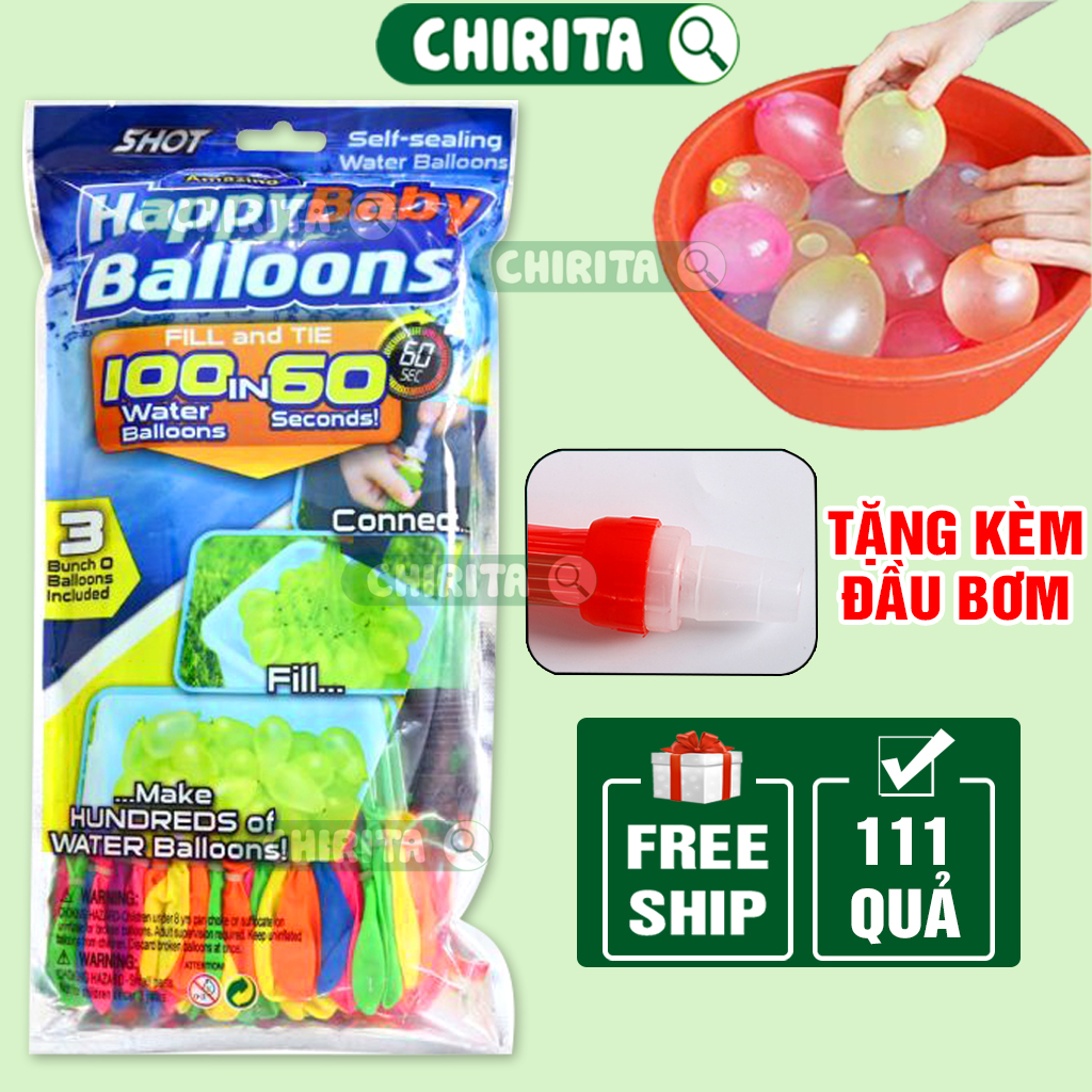 Bộ 111 Bong Bóng Nước Chùm Happybaby Balloons Có Sẵn Đầu Bơm - Bóng Bay Nước Chùm - Đồ Chơi Cho Bé Trai Và Bé Gái, Đồ Chơi Trẻ Em CHIRITA
