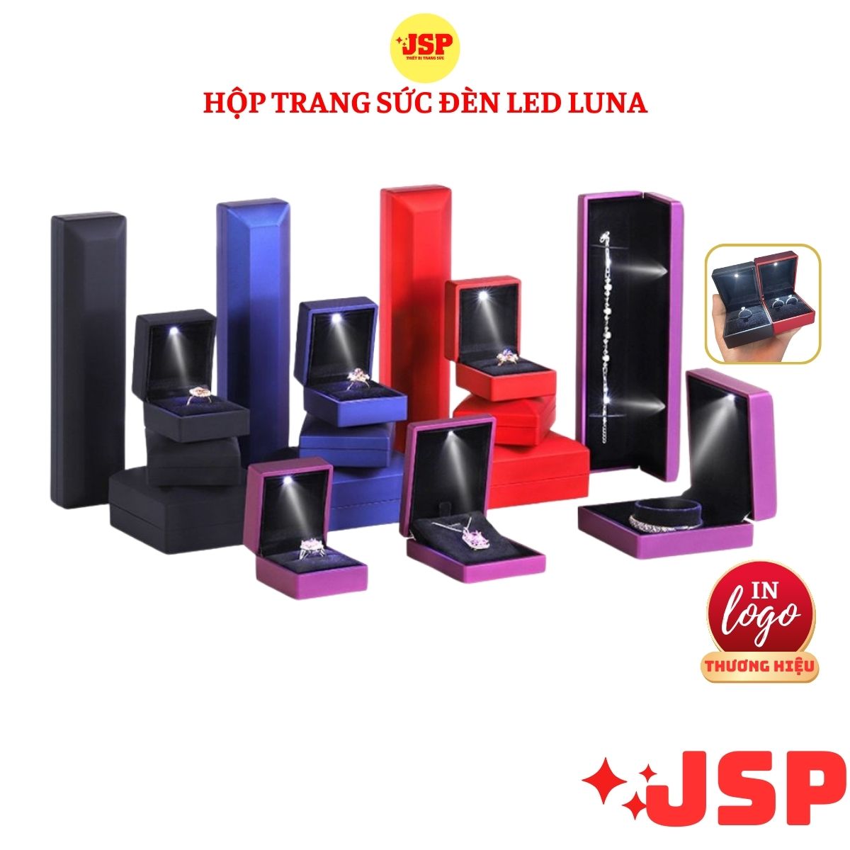 Hộp đựng trang sức có đèn Led hộp đựng nhẫn dây chuyên lăc tay hộp đựng nữ trang có đèn JSP