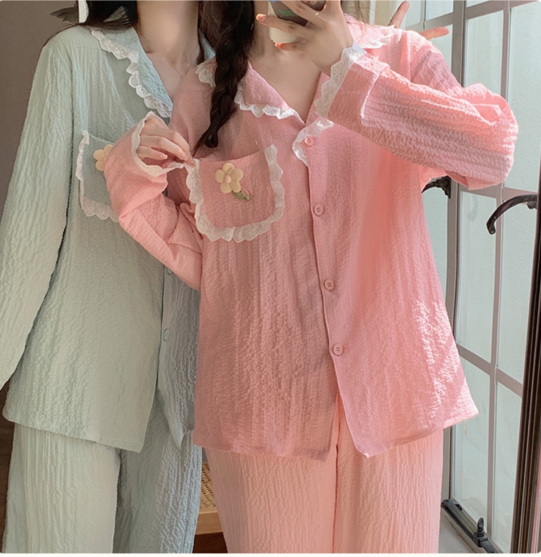Đồ bộ pijama tay dài bigsize 50-100kg phối ren đồ mặc nhà dễ thương chất xố mềm