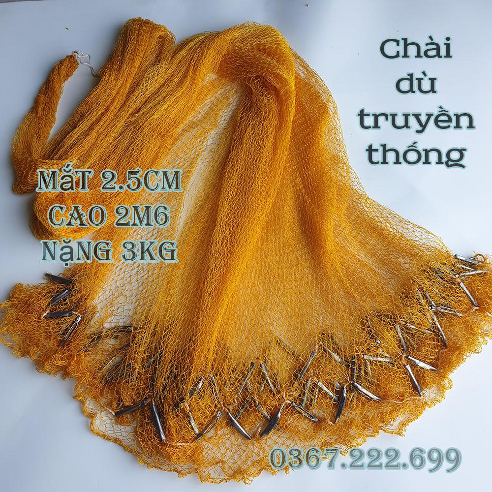 chài cá, chài dù đan chì tay truyền thống mắt 2,5cm cao 2m6 nặng 3kg