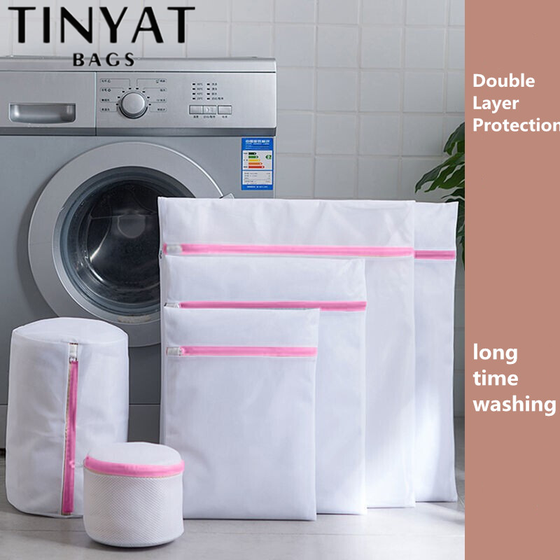 TINYAT Set of 5 Honeycomb Mesh Laundry Bags for Blouse,Hosiery,Stocking,Underwear Premium Laundry Bags for Travel Storage Organization