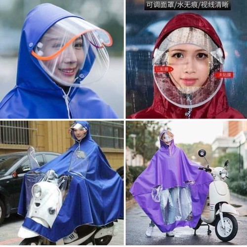 Áo Mưa Vải Dù Nhẹ, Áo Mưa 1 Đầu Phản Quang Chống Thấm, Có Kính Che Tiện Lợi Không Lo Ướt