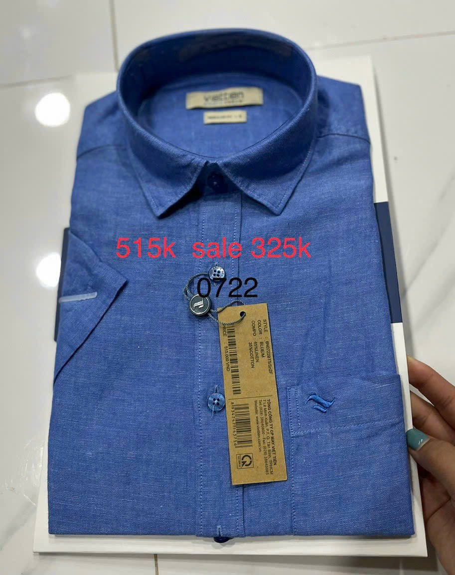 Áo sơ mi Việt Tiến vạt ngang giá 515k sale 325k form regular fit (hơi ôm)
