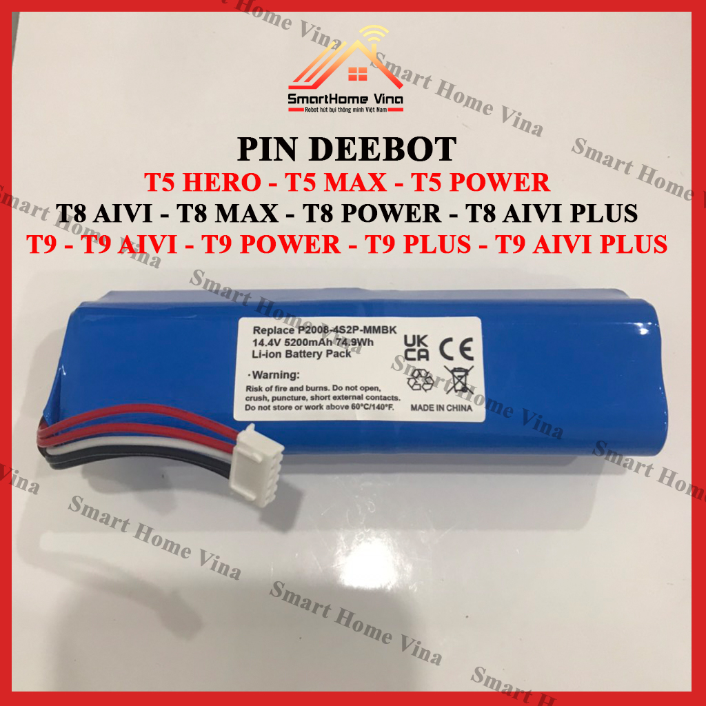 Pin robot hút bụi ecovacs deebot t5 hero, t5 max, t5 power, t8 aivi, t8 max, t8 power, t8 aivi plus, t9, t9 aivi, t9 power, t9 plus, t9 aivi plus