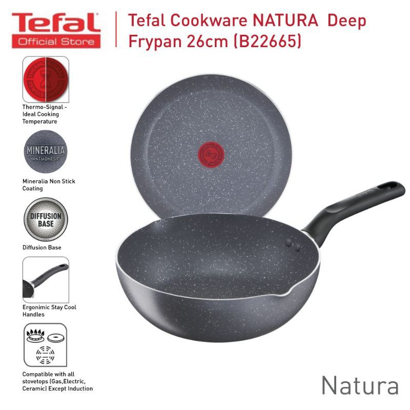 Chảo chiên chống dính sâu lòng Tefal Natura 20cm - 24cm - 28cm dùng cho bếp gas và hồng ngoại