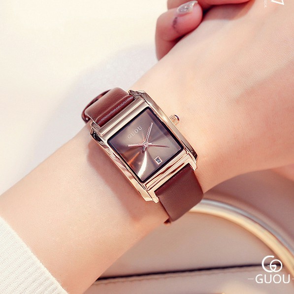 Đồng hồ nữ GUOU 8089 dây da mặt vuông sang trọng siêu đẹp