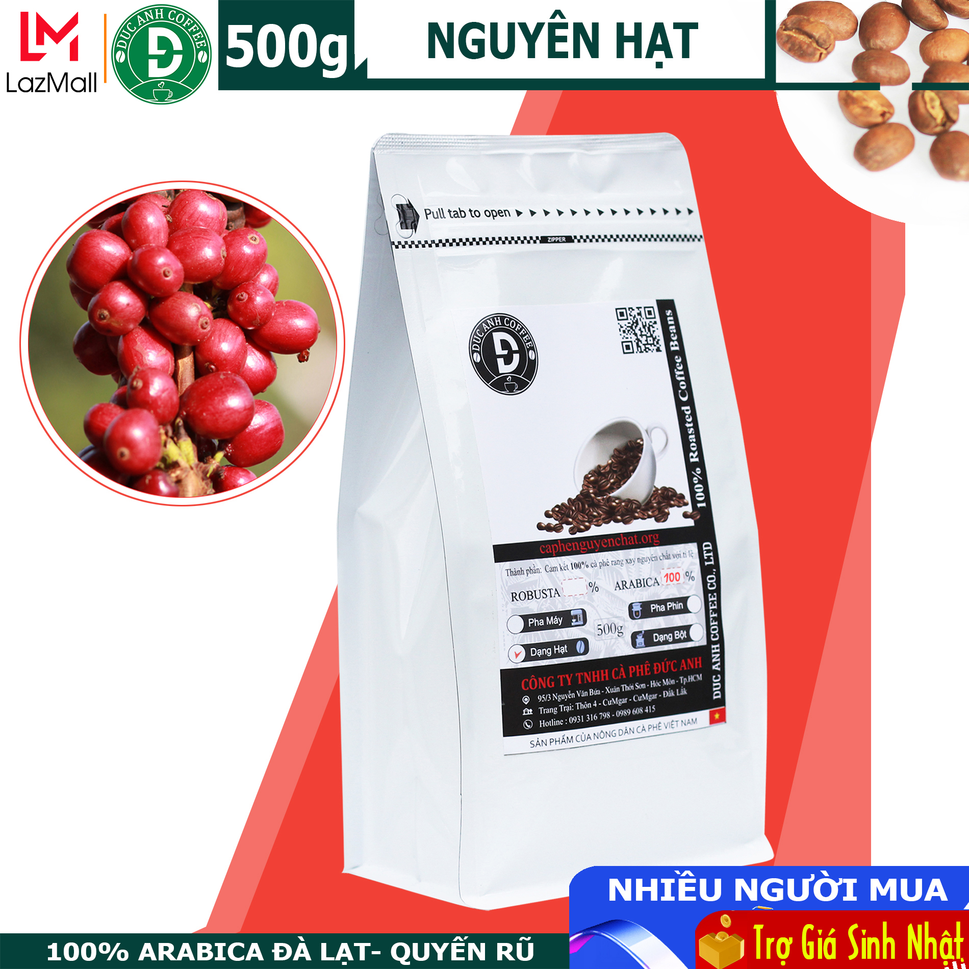cà phê HẠT Arabica Pha Máy rang mộc - gói ziper 500g - Xuất xứ Đà Lạt - Thương hiệu cà phê rang mộc DUC ANH COFFEE - Cà phê Đức Anh - arabica coffee - TOP BAN CHAY