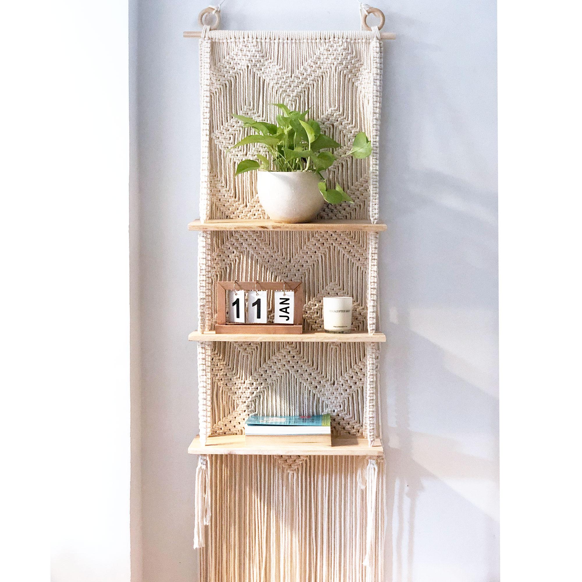 [HCM]Kệ gỗ 3 tầng treo tường Macrame by Arata AMTS4515-01 (tặng kèm đinh treo)