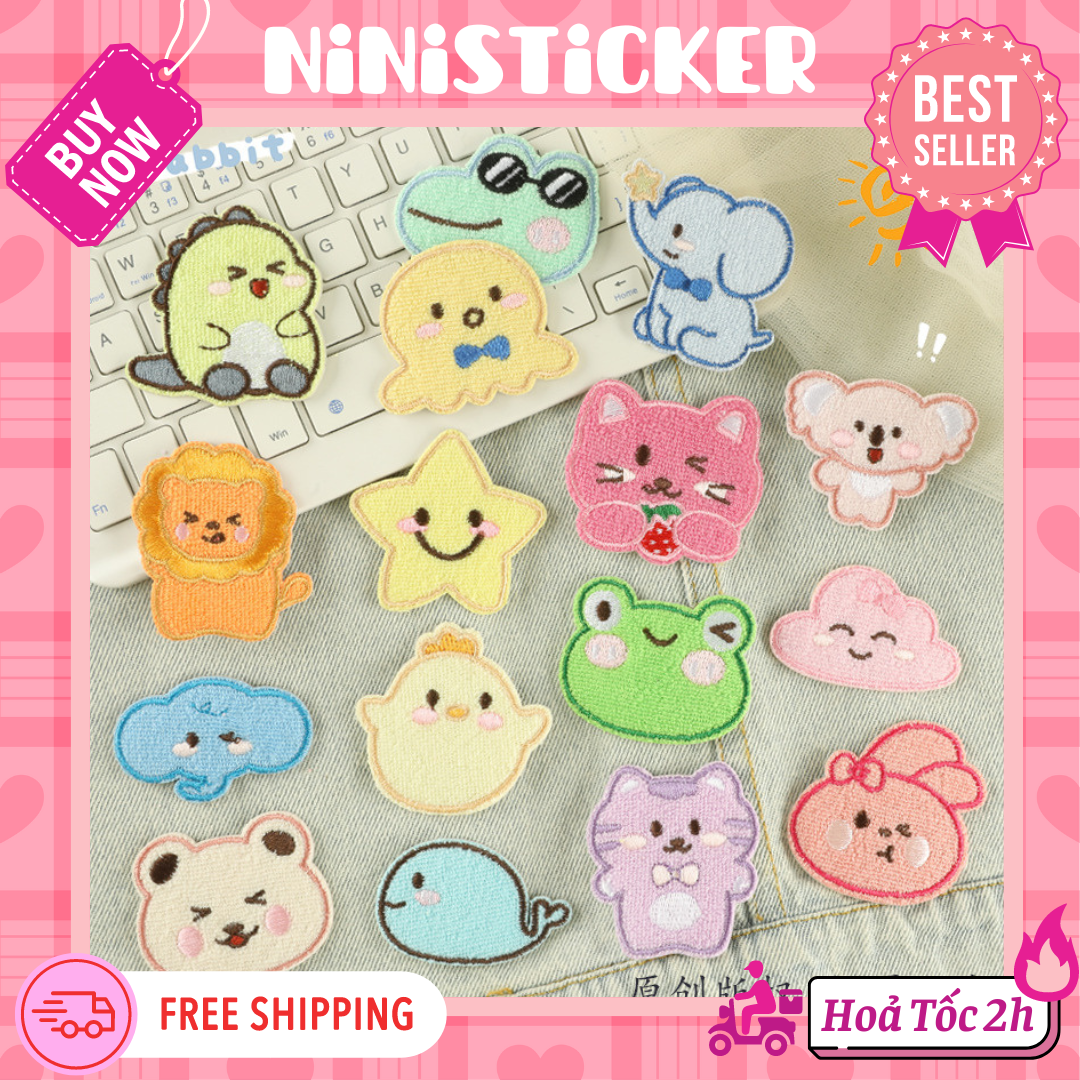 Iron Patch, Miếng Ủi Thêu Quần Áo, Sticker Vá Đồ Rách Con Vật Chibi Cute Mèo Thỏ Gấu Sư Tử Cá Voi Gà