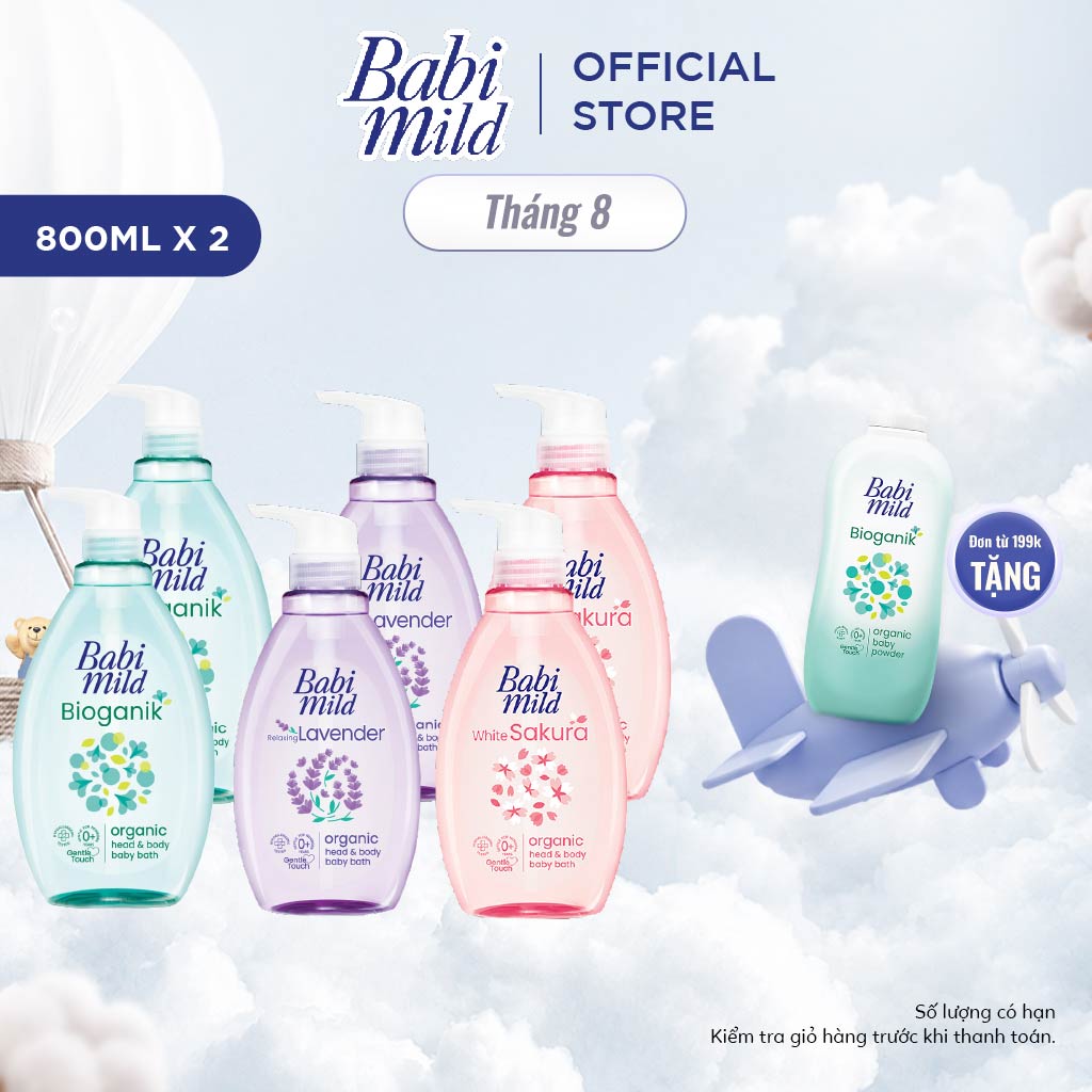 Combo 2 Sữa tắm gội toàn thân cho bé Babi Mild chai 800ml