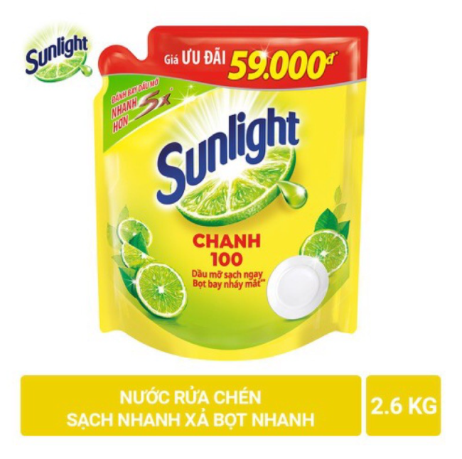Túi Nước rửa chén Sunlight 2,6kg Hương chanh