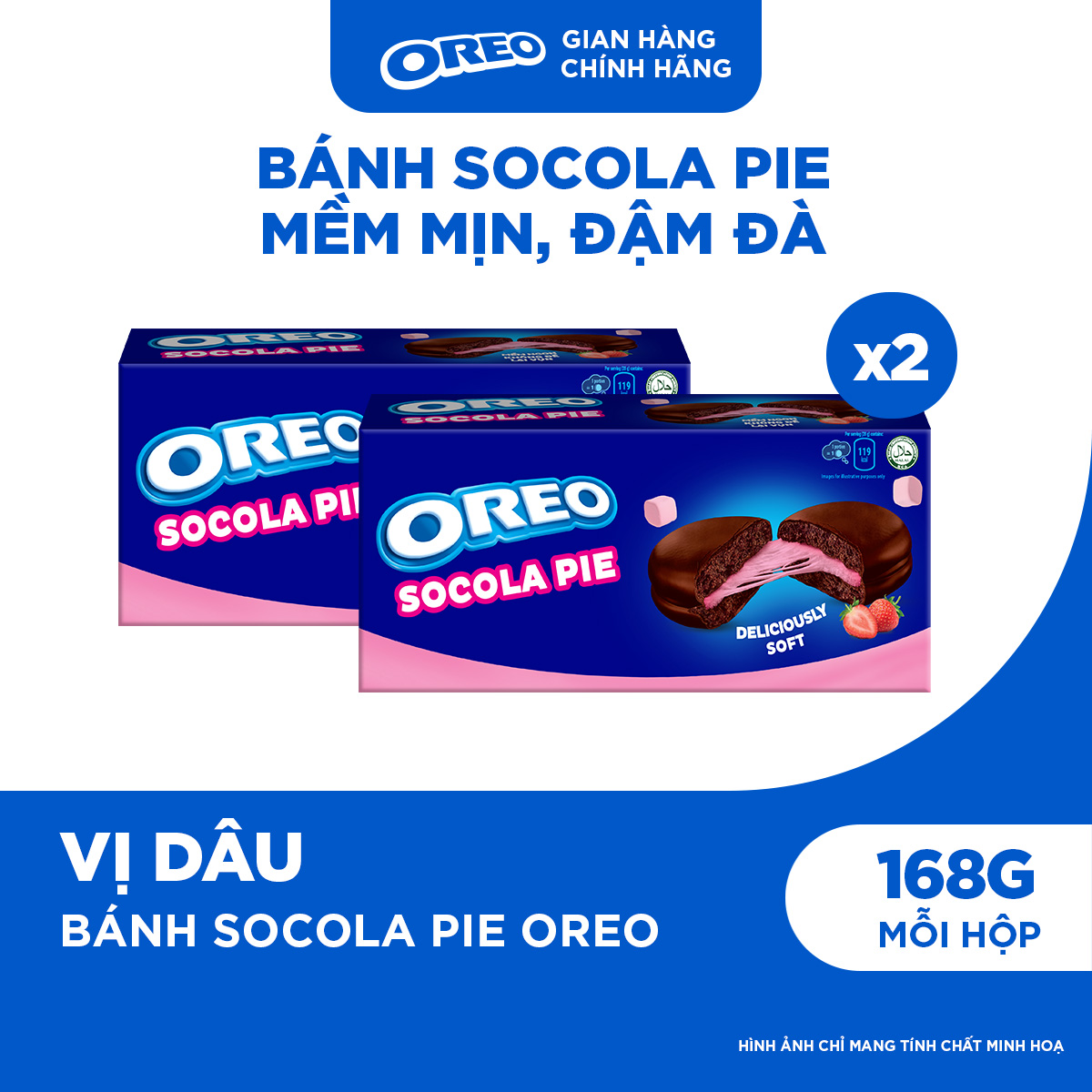 Combo 2 Bánh Socola Pie OREO Vị Dâu 168G