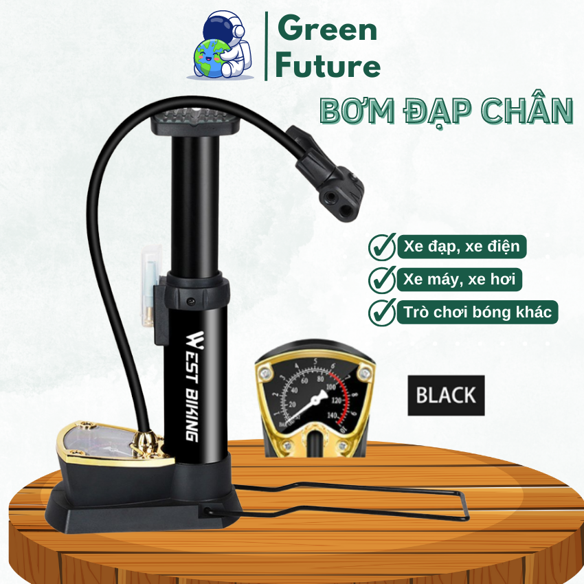 Bơm Hơi Đạp Chân West Biking Áp Suất Cao 140PSI Cho Xe Đạp Đường Trường MTB, Bơm đạp chân đút cốp xe nhỏ gọn chuyên dụng đi phượt đi xe đường dài