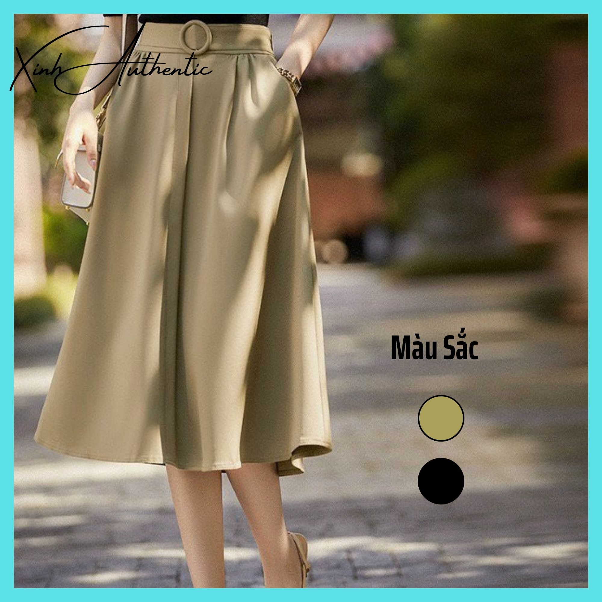 Chân váy xoè midi công sở kèm belt