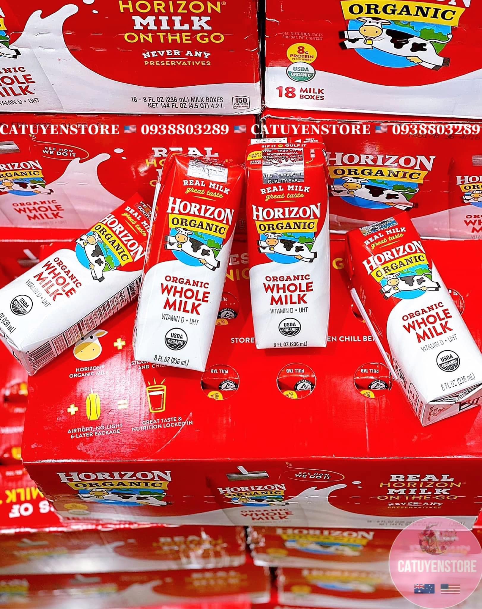 Date 2024 thùng 18 hộp sữa tươi pha sẵn horizon organic whole milk mỹ