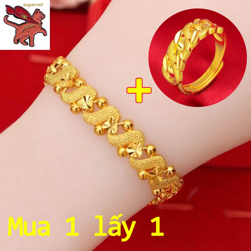 lắc tay mạ vàng nữ vàng 18k Hoa hình chữ S nữ vòng tay hình trái tim thời trang thích hợp khí chất đồ trang sức đồ trang sức cưới mua 1 lấy 1 bông tai ngọc trai Hộp miễn phí