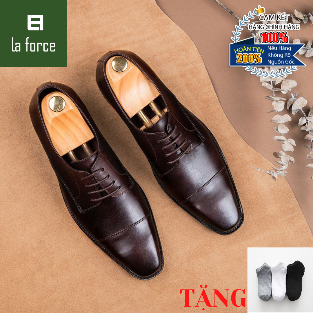 Giày Tây LAFORCE Buộc Dây Màu Nâu GNLA21021-N Tặng Tất Nam Cao Cấp