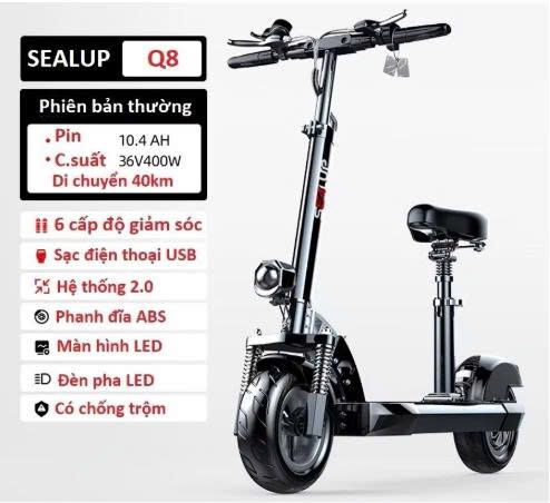 Xe điện SEALUP trang bị khoá từ NFC, màn hình LED lớn tốc tộ 45km, NFC chống trộm , phanh ABS an toàn