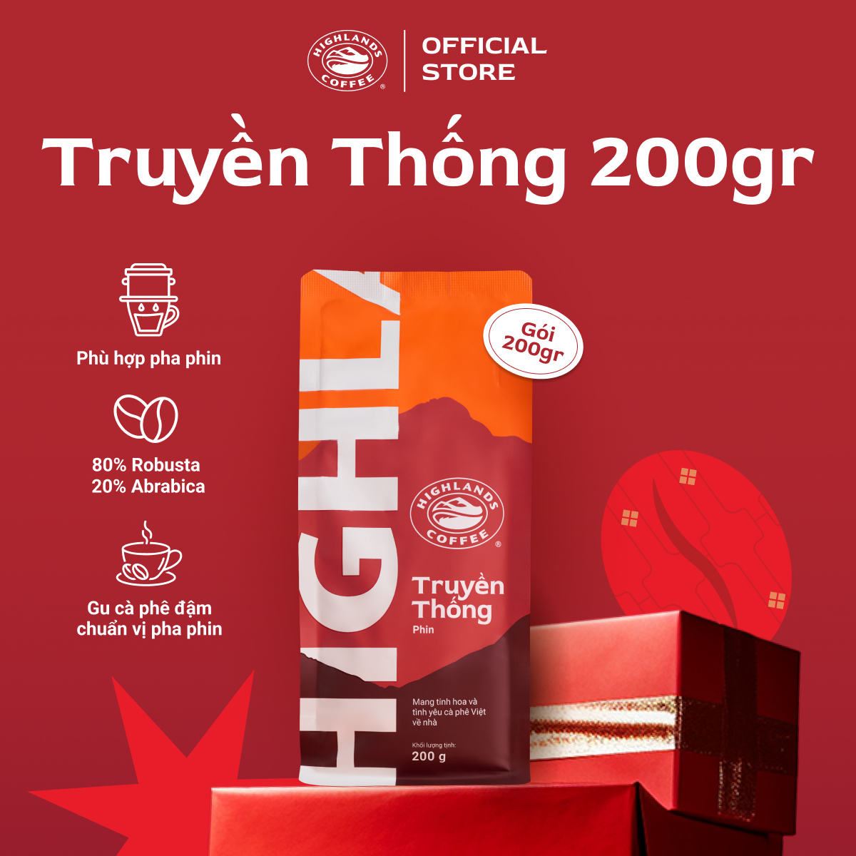 Quà tặng cho đơn từ 899K Cà phê rang xay Truyền Thống Highlands Coffee 200g