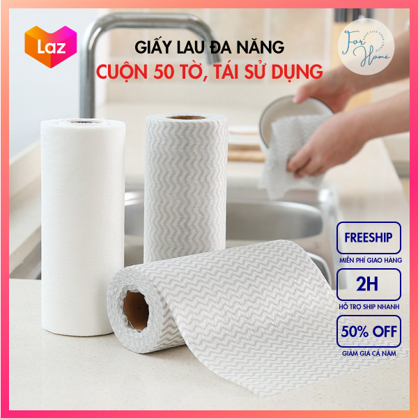 ⚡CUỘN 50 TỜ, CÓ THỂ TÁI SỬ DỤNG⚡ Giấy Lau Đa Năng - Khăn Lau Bếp, Lau Tay Có Thể Giặt Được