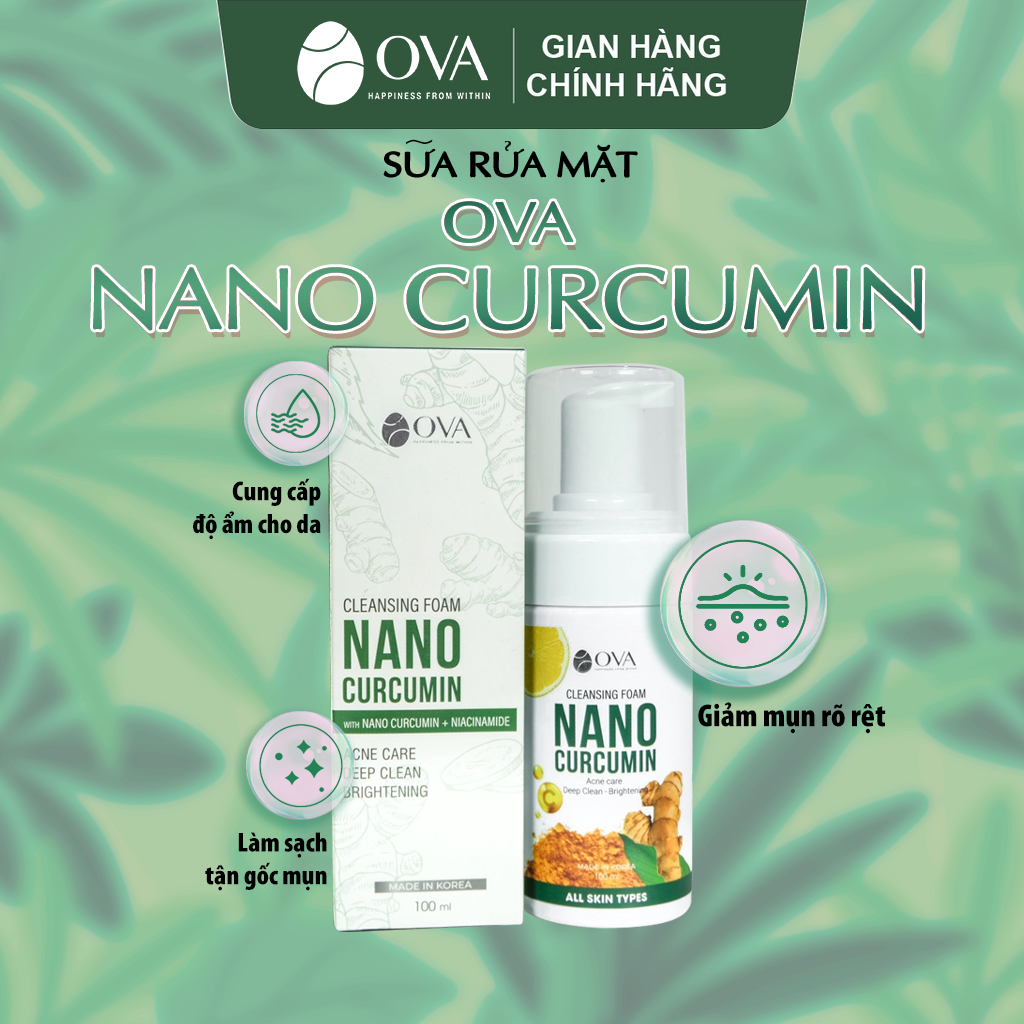 Sữa rửa mặt Cleansing Foam Nano Curcumin giảm mụn sạch sâu trắng sáng thành phần từ thiên nhiên 100ml