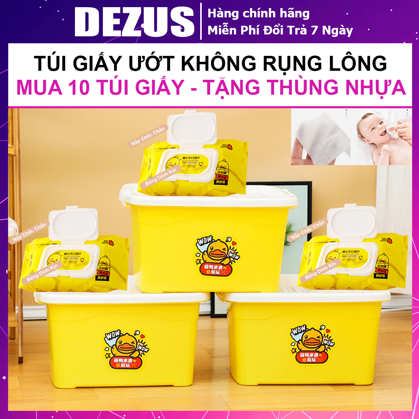 Khăn giấy ướt - khăn ướt - khăn ướt mini - khăn giấy ướt mini - khăn ướt cho bé - khăn ướt đa năng - khăn giấy ướt không mùi - khăn ướt không mùi cho bé - khăn ướt lau mặt - mua 10 gói tặng 1 thùng - dezus