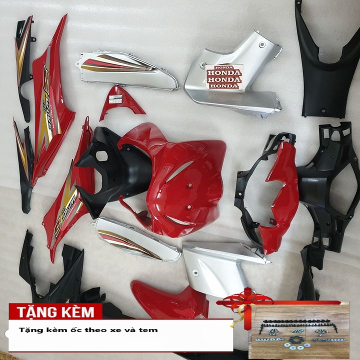  Trọn bộ dàn áo xe Wave S110  - RS 110 màu ĐỎ ĐUN đời 2009-2010   TẶNG KÈM TEM -ỐC   vỏ nhựa xe máy ABS 