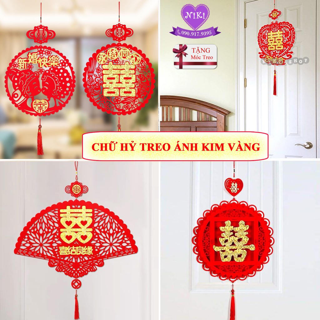 *chữ hỷ treo trang trí đám cưới - tặng móc treo