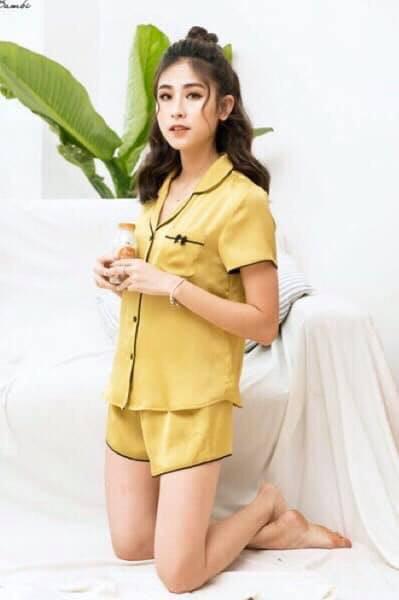 Đồ bộ pizama đùi nơ chất phi lụa vải mềm mịn tay