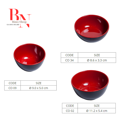 Chén Nhựa Melamine Hai Lớp Đỏ Đen Nhiều Size
