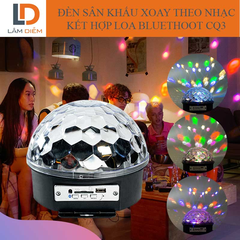 Đèn sân khấu cảm biến xoay theo nhạc kết hợp loa bluetooth + usb + remote CQ3